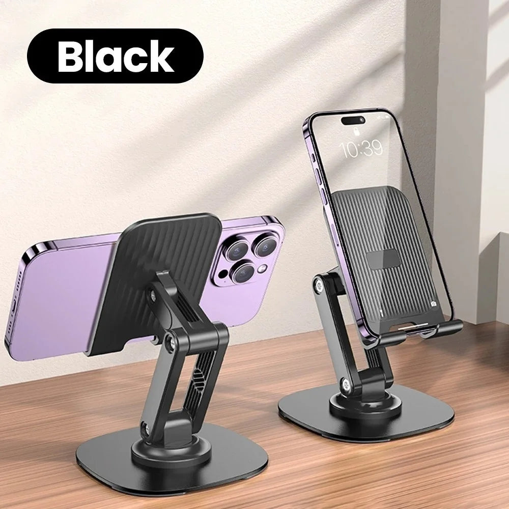 Universal 360° Rotating Phone Stand – Foldable Desktop Holder Phone Stand PRIMED Black
