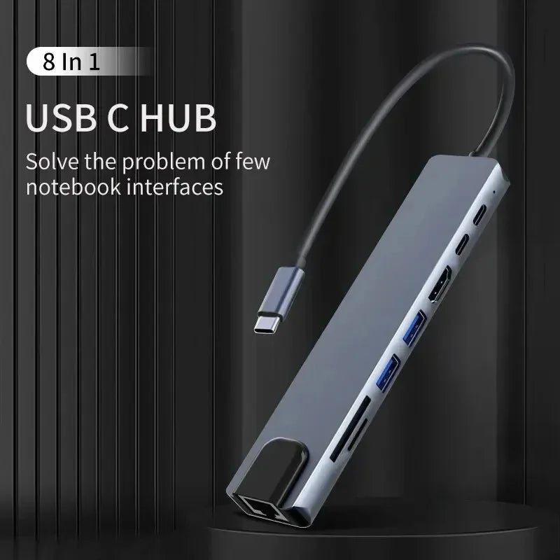 USB-C 8-in-1 Hub | 4K HDMI, RJ45, SD/TF, PD Charging USB-C Multiport Hub PRIMED
