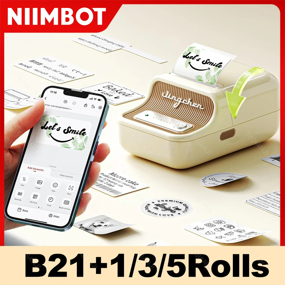 NIIMBOT B21 Bluetooth Thermal Label Maker | Portable Sticker Thermal Label Printer PRIMED