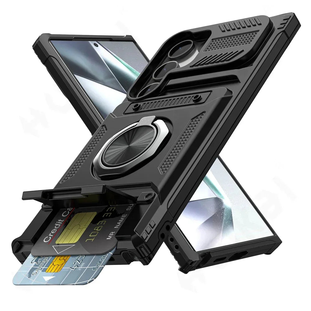 Samsung Galaxy Wallet Case – Magnetic Ring Kickstand, Card Holder Phone Wallet Case PRIMED