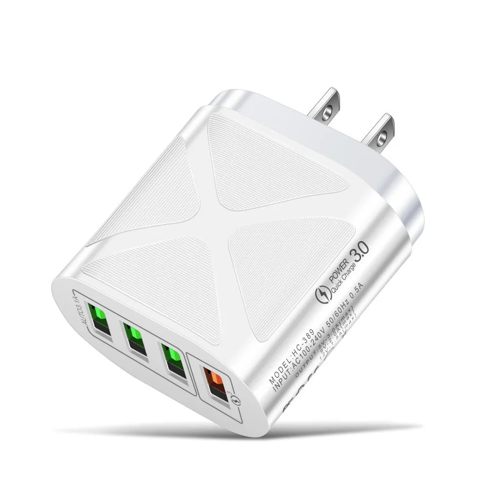 Quick Charge 3.0 4-Port USB Wall Charger | EU US UK Plug USB Wall Charger PRIMED White US