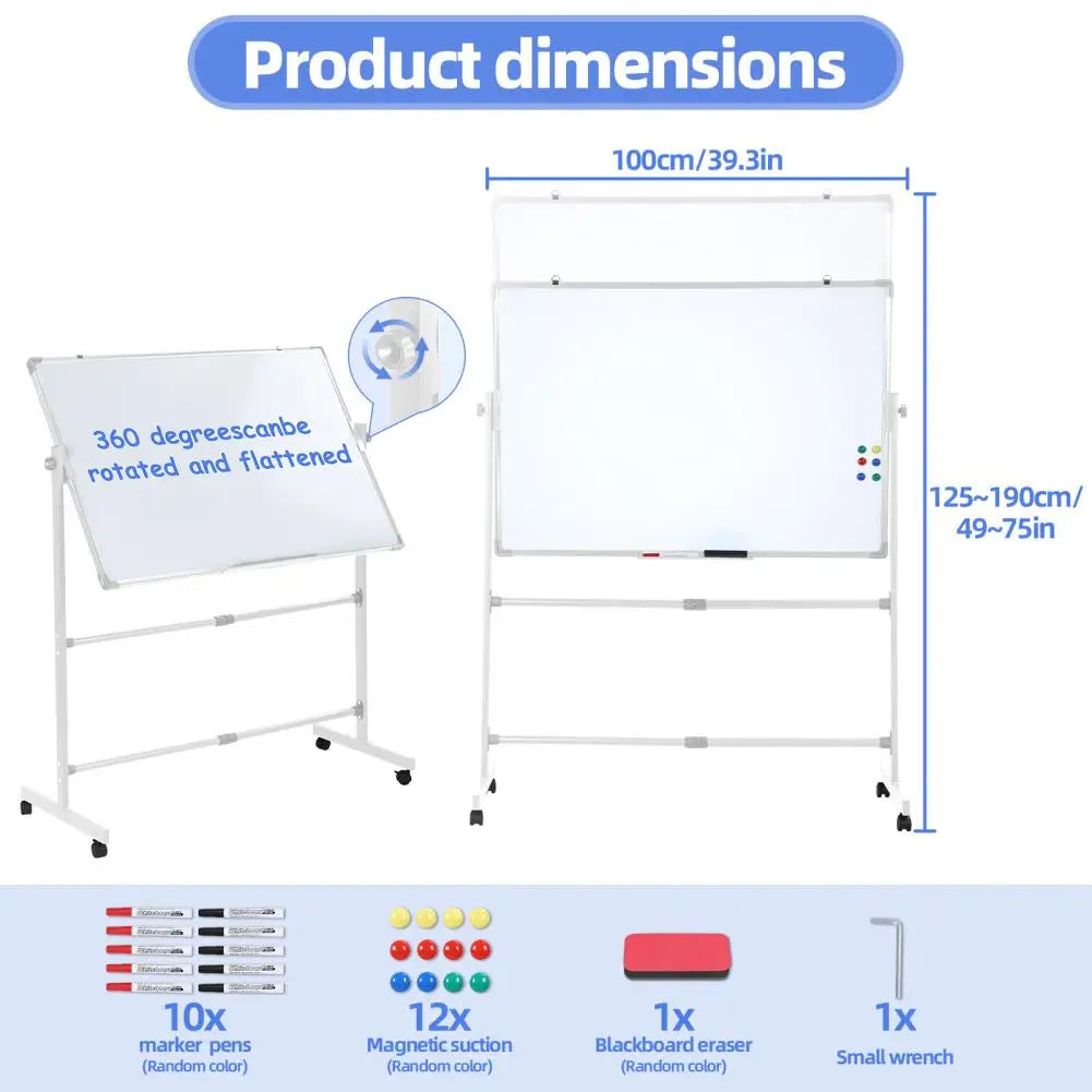 Rolling Magnetic Whiteboard 40x28" | Double-Sided Height Adjustable Rolling Whiteboard Easel PRIMED
