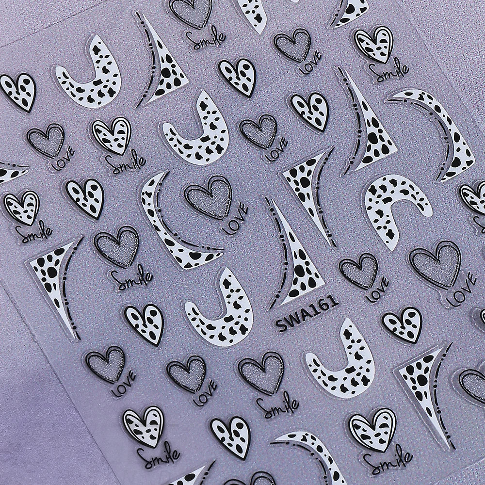 Retro Leopard Heart Glitter Nail Art Stickers | French Design