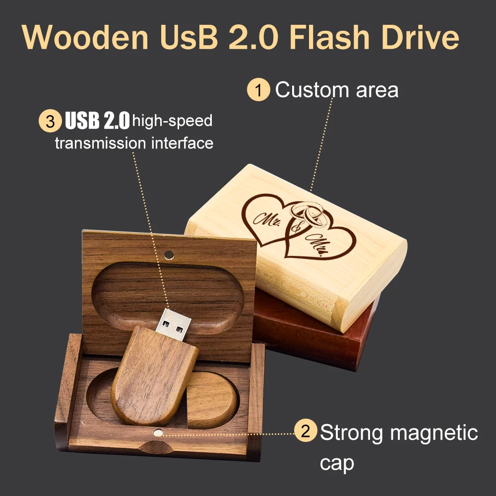 50-Pack Wooden USB Flash Drives 32/64/128GB Custom Logo Gift USB Flash Drive PRIMED