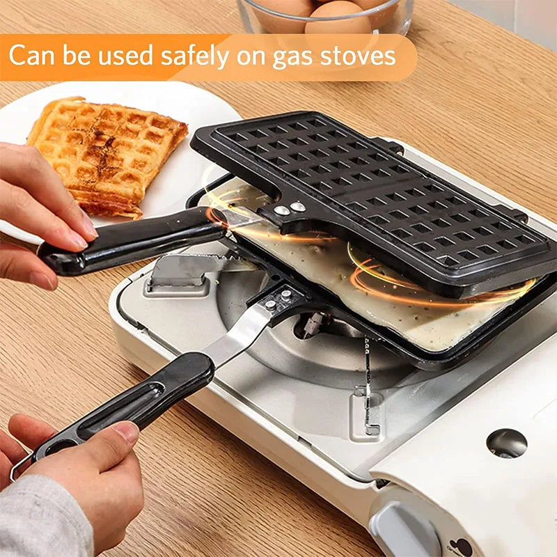 LMETJMA Cast Aluminum Stovetop Belgian Waffle Maker Non-Stick Stovetop Waffle Maker PRIMED