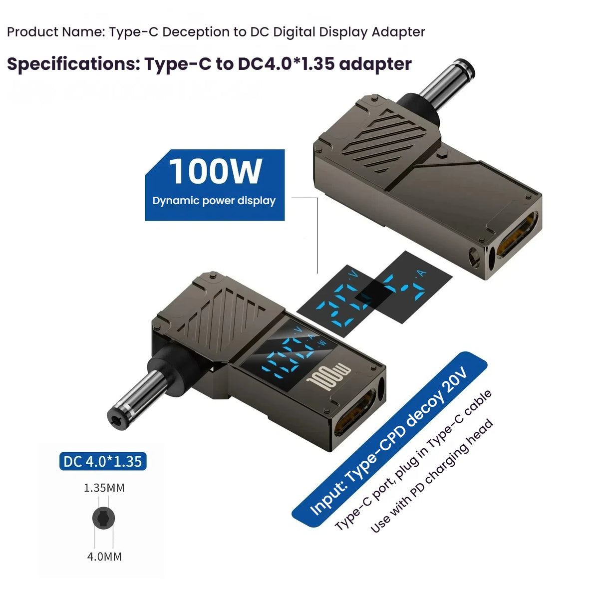 TISHRIC 100W USB-C to DC Laptop Power Adapter | Lenovo HP Dell