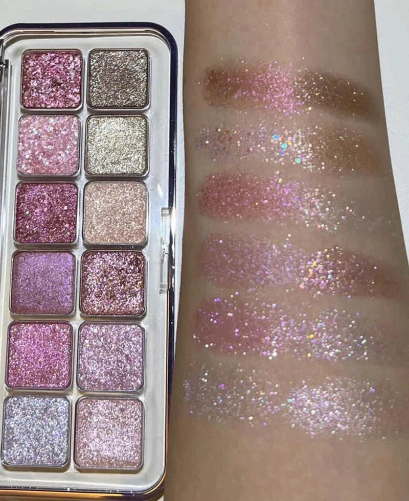 DIKALU 12-Color Eyeshadow Palette – Earth Pink Purple Shimmer Eyeshadow Palette PRIMED 11