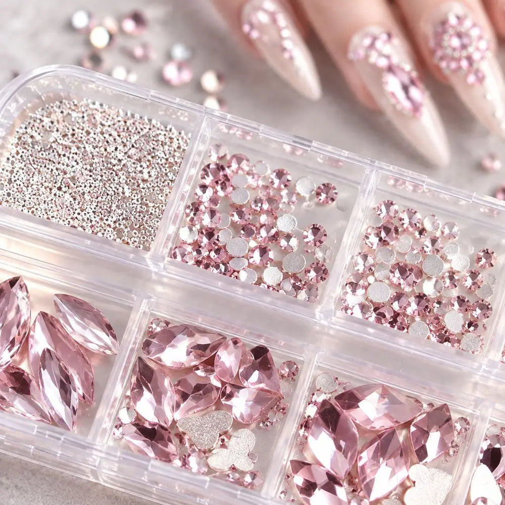 Pink Glass Crystal Nail Rhinestones & Flatback Gems DIY Kit