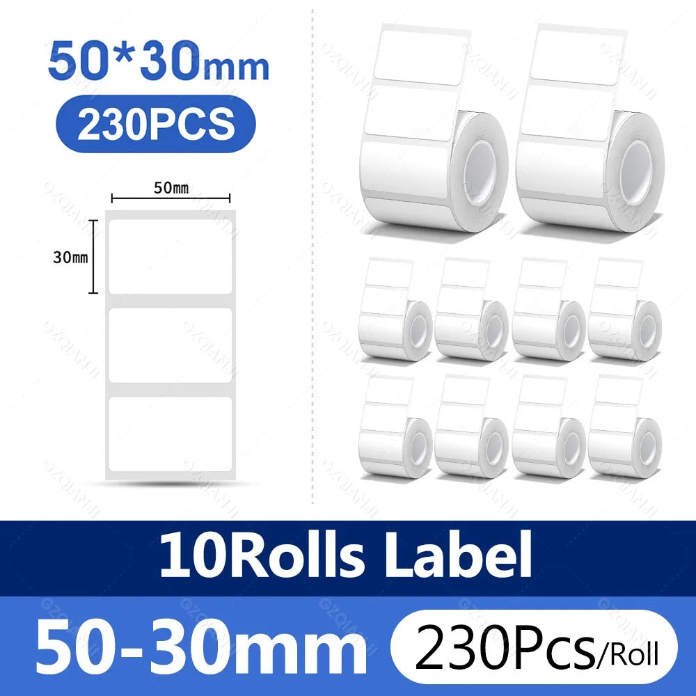 Niimbot White Thermal Label Paper 5/10 Rolls | B1 B21 B3S Thermal Label Rolls PRIMED 10Rolls WH 50-30mm