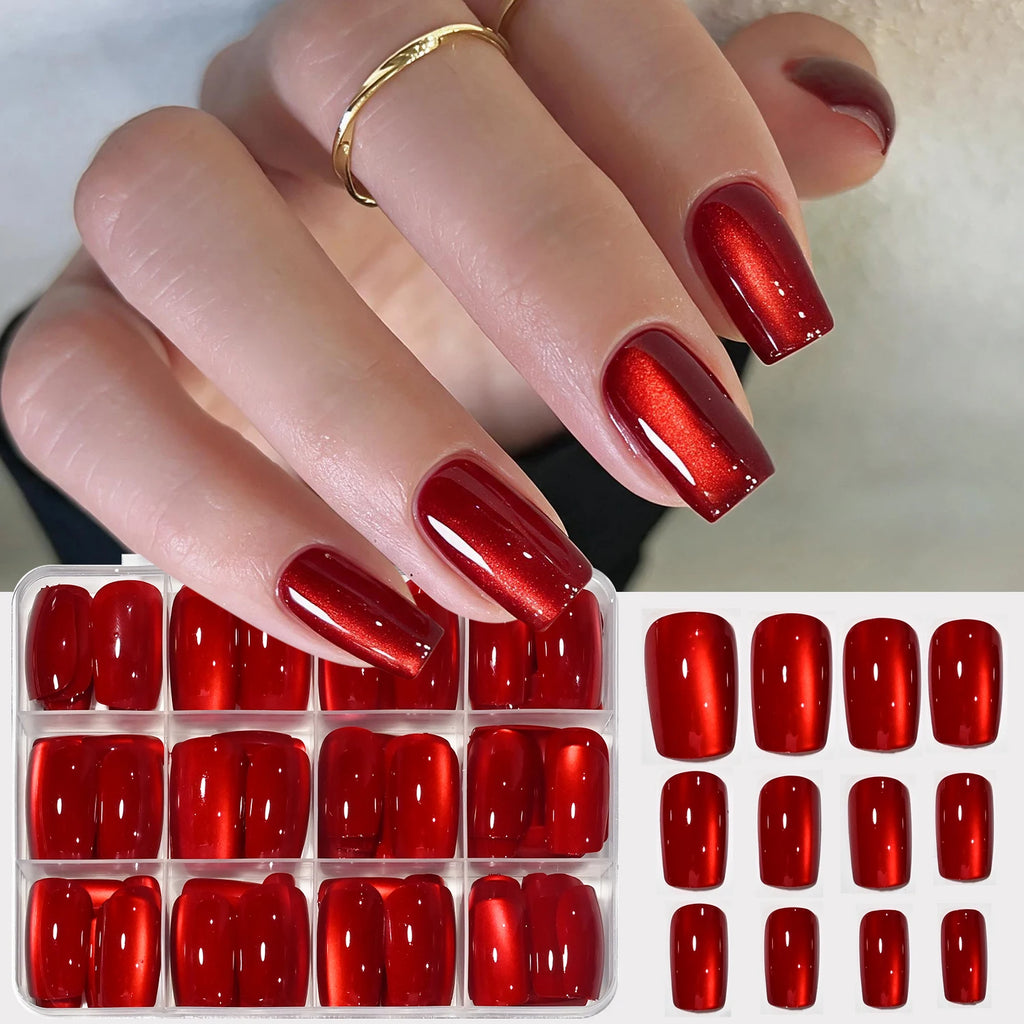 Red Cat's Eye Press On Nails 144pcs – Glazed Resin Nail Tips