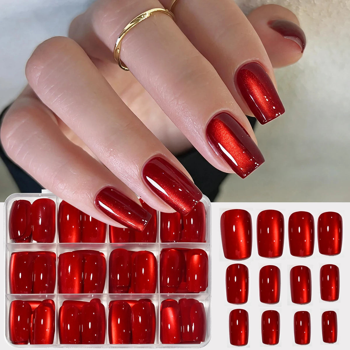 Red Cat's Eye Press On Nails 144pcs – Glazed Resin Nail Tips