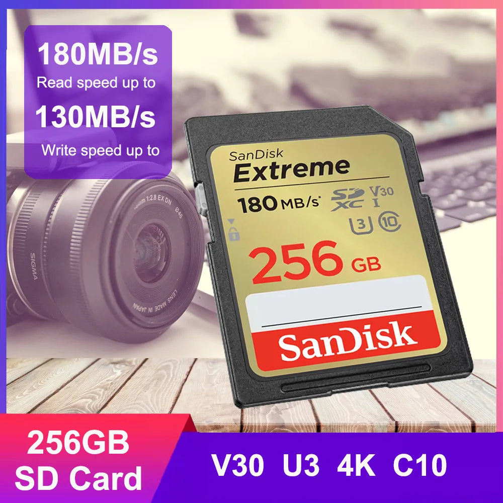 SanDisk Extreme SD Card 32GB–256GB U3 V30 4K UHD | 180MB/s Flash Memory Card PRIMED Extreme 256GB