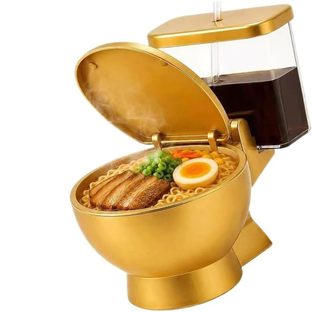 Toilet Shaped Ramen Bowl Set with Drink Cup & Straw | Gag Gift