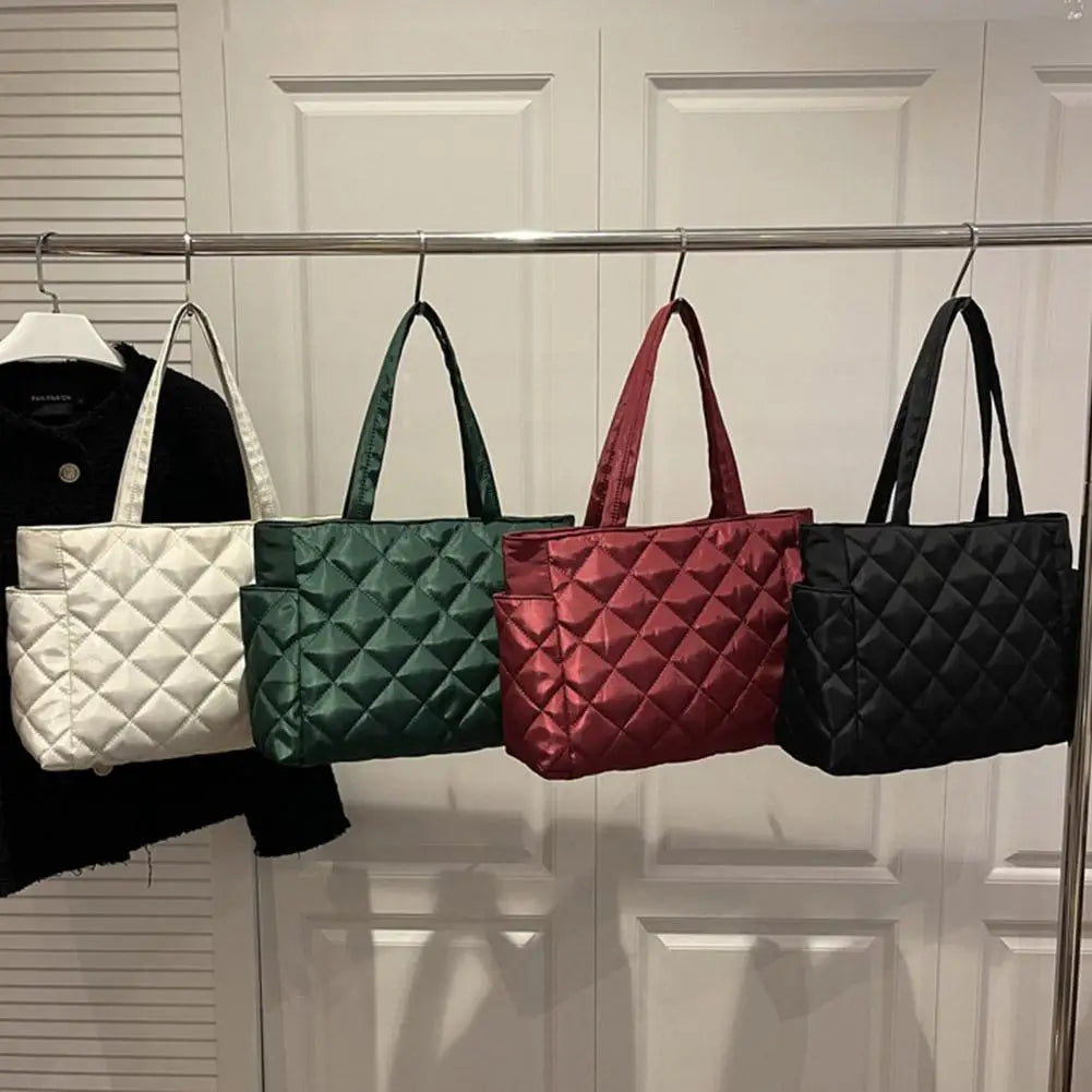 Women's Multi-Pocket Quilted Shoulder Bag | Large Tote Shoulder Tote Bag PRIMED