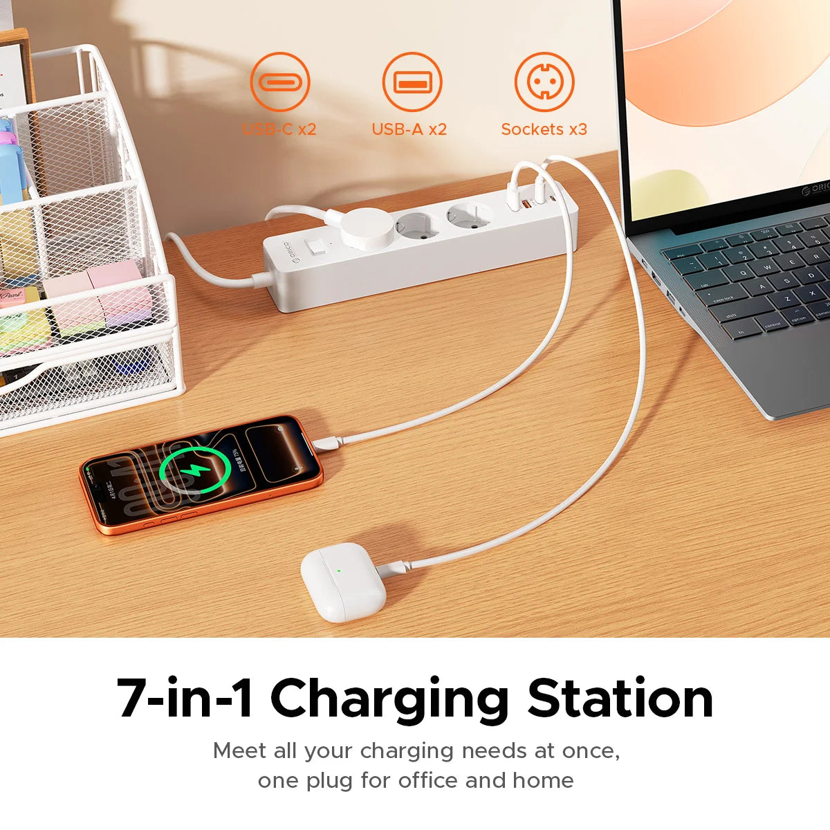 ORICO EU Desk Clamp Power Strip PD20W | 3 AC 4 USB Ports Desk Clamp Power Strip PRIMED