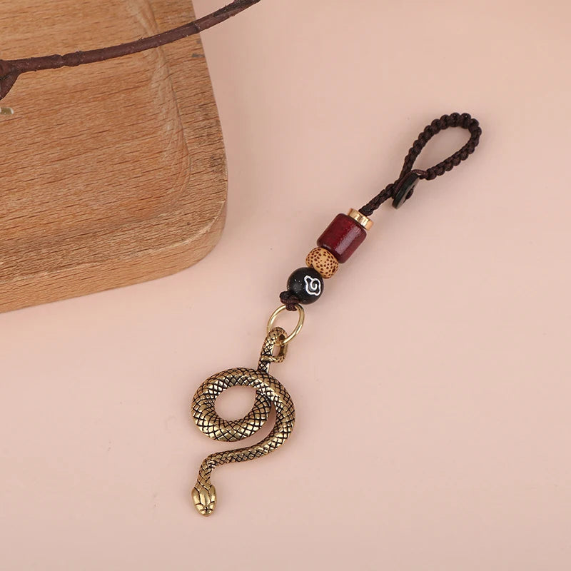 Handmade Brass Snake Zodiac Key Chain Pendant | Vintage Copper