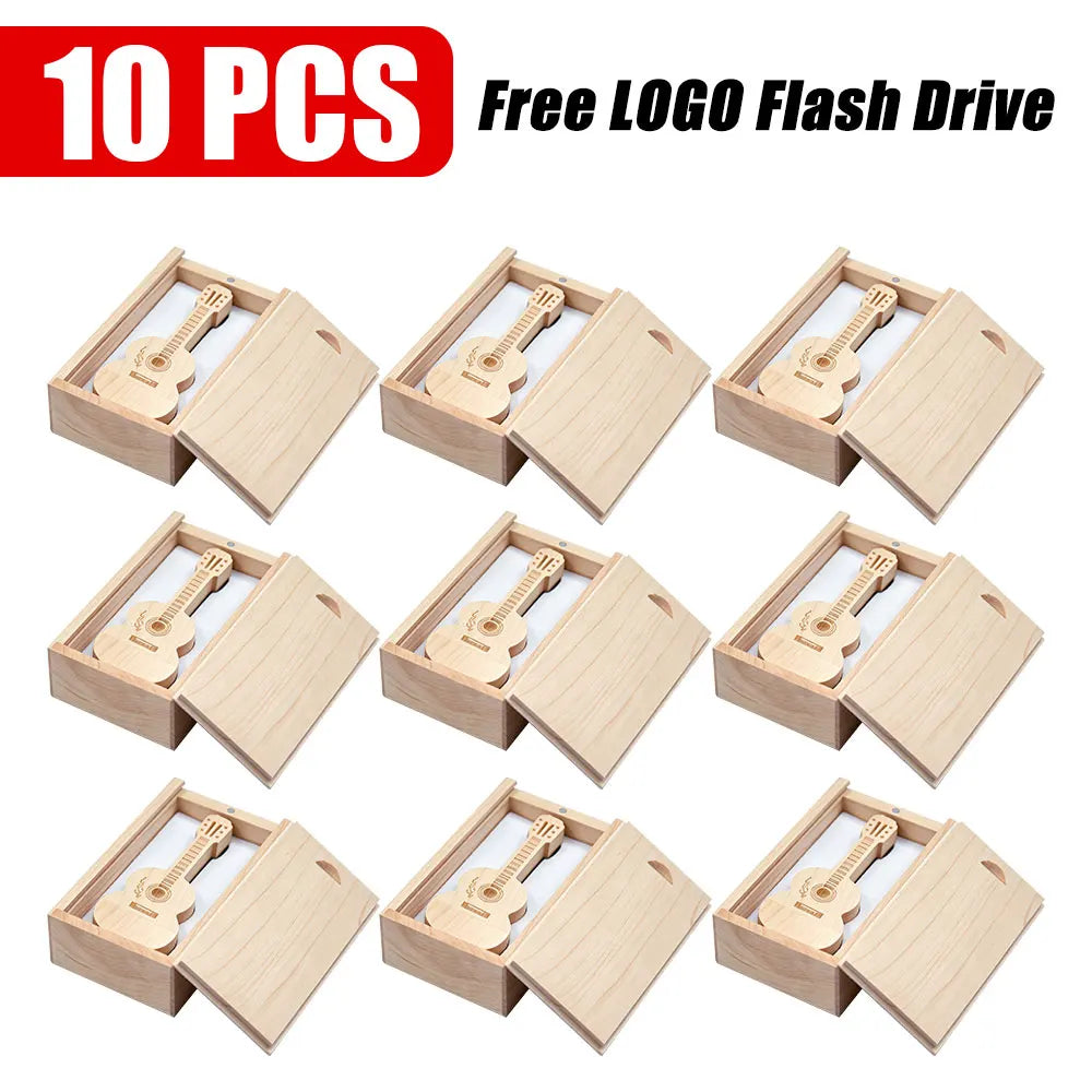 10-Pack Wooden Guitar USB Flash Drive | Custom Logo 2GB–128GB USB Flash Drive PRIMED