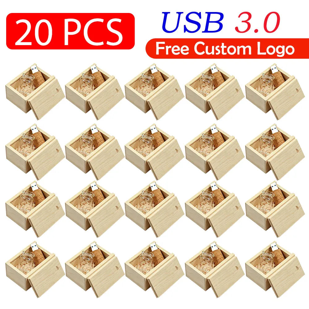 20-Pack Wooden Glass Bottle USB 3.0 Flash Drive 16GB 32GB 64GB USB Flash Drive PRIMED 4GB box