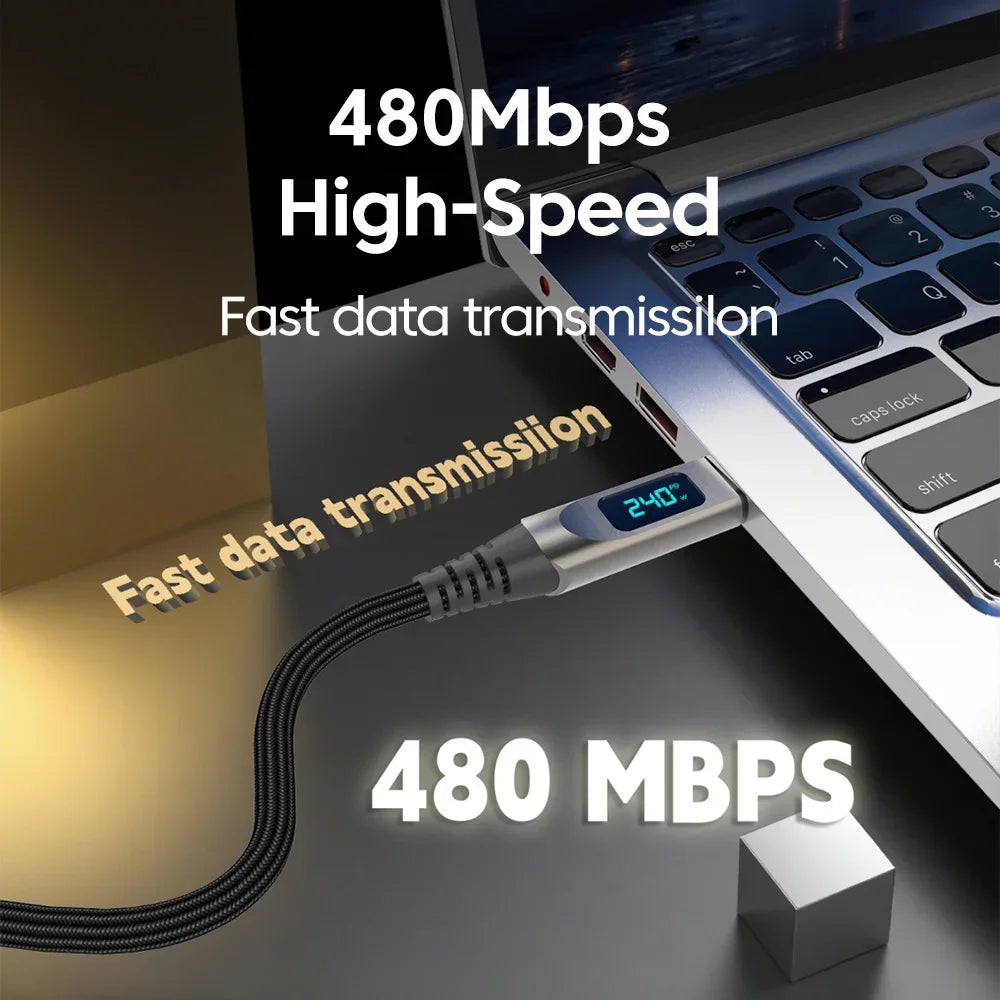 USB-C to USB-C Cable 5A PD Fast Charging with Digital Display USB-C Charging Cable PRIMED