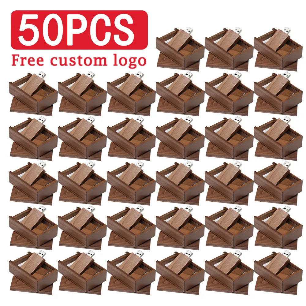 50-Pack Wooden USB Flash Drives 32GB/64GB Custom Logo Gift USB Flash Drive PRIMED