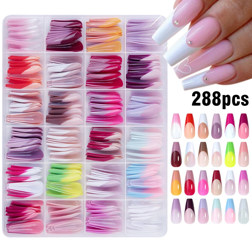 288 Pcs Rainbow Press-On Nails – Colorful Square Glossy Tips