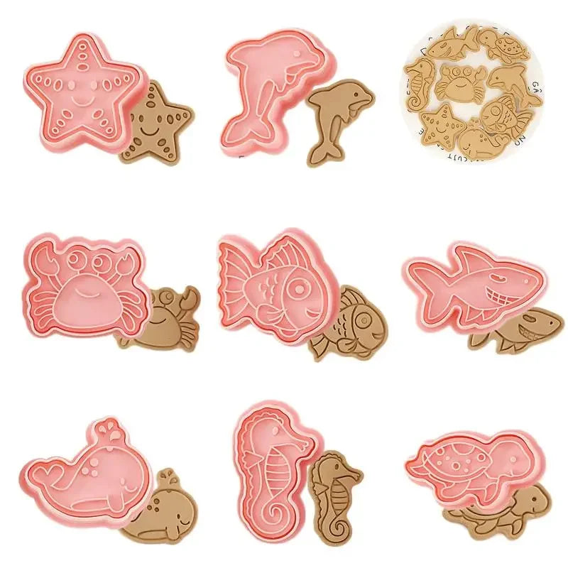 8-Piece 3D Cookie Stamp Molds – Ocean & Christmas Designs Cookie Stamp Molds PRIMED