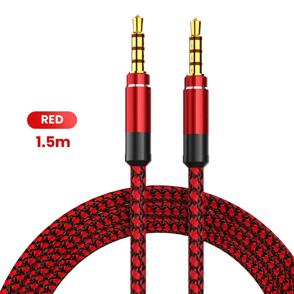 1.5m Braided 3.5mm Male to Male AUX Audio Cable – Universal AUX Audio Cable PRIMED Red 1.5m