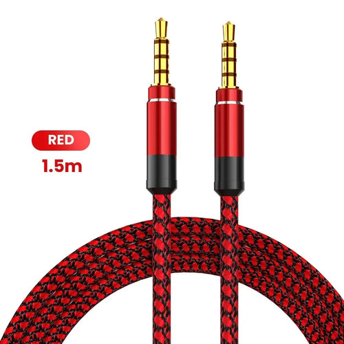 1.5m Braided 3.5mm Male to Male AUX Audio Cable – Universal AUX Audio Cable PRIMED Red 1.5m
