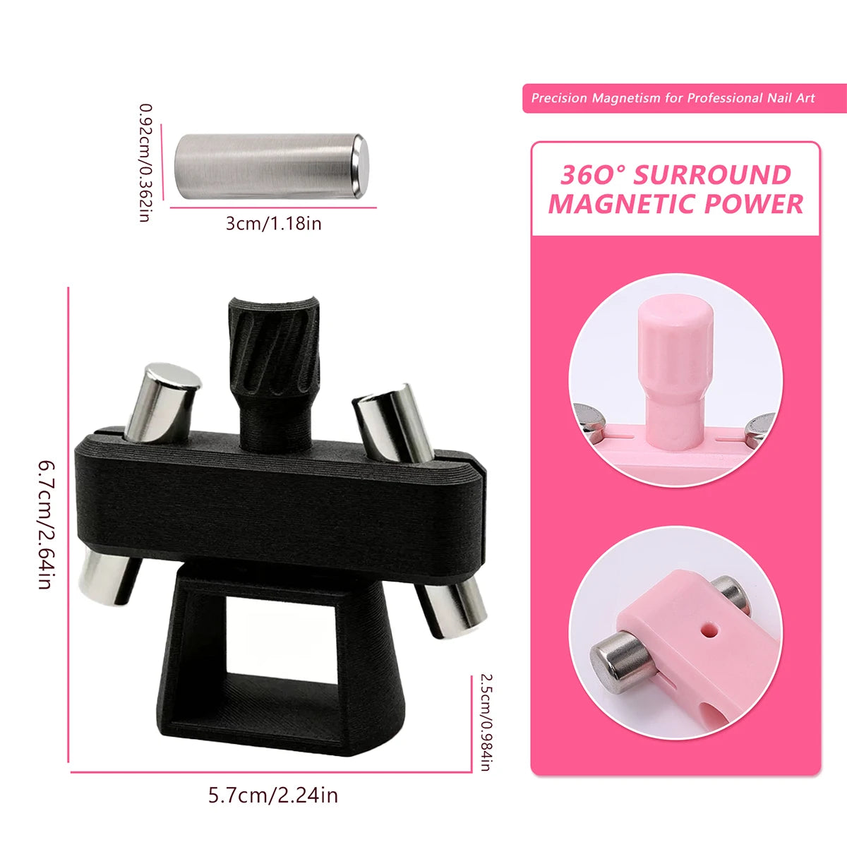 Gyro Cat Eye Nail Magnet Tool – Glass Bead 8×30mm Rotatable Nail Art Magnet Tool PRIMED Black WIthMagnet-1Pc