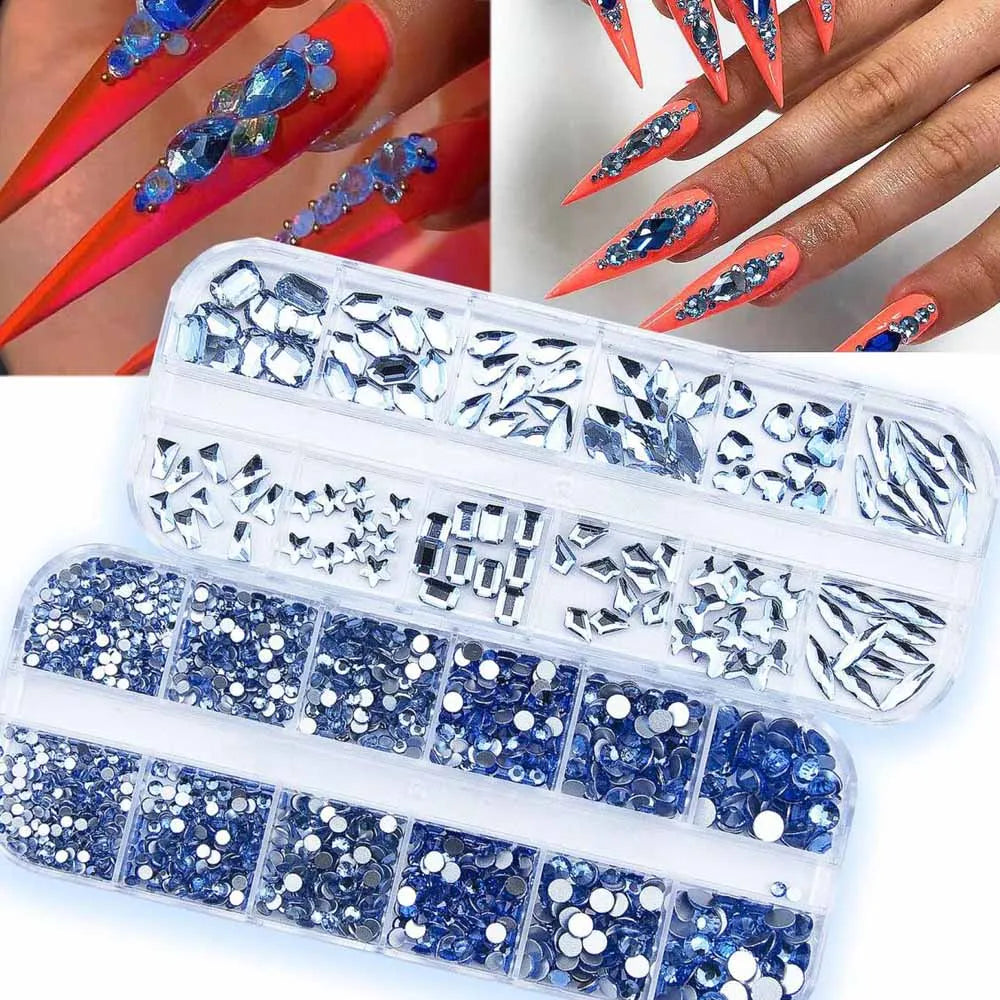 12-Grid 3D Black Nail Rhinestones – Mixed Crystal Shapes Set Nail Art Rhinestones PRIMED 06