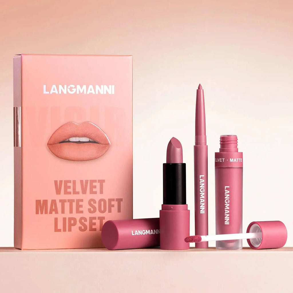 LANGMANNI 3-Piece Matte Lipstick & Lip Liner Kit – Long Wear Lip Makeup Kit PRIMED