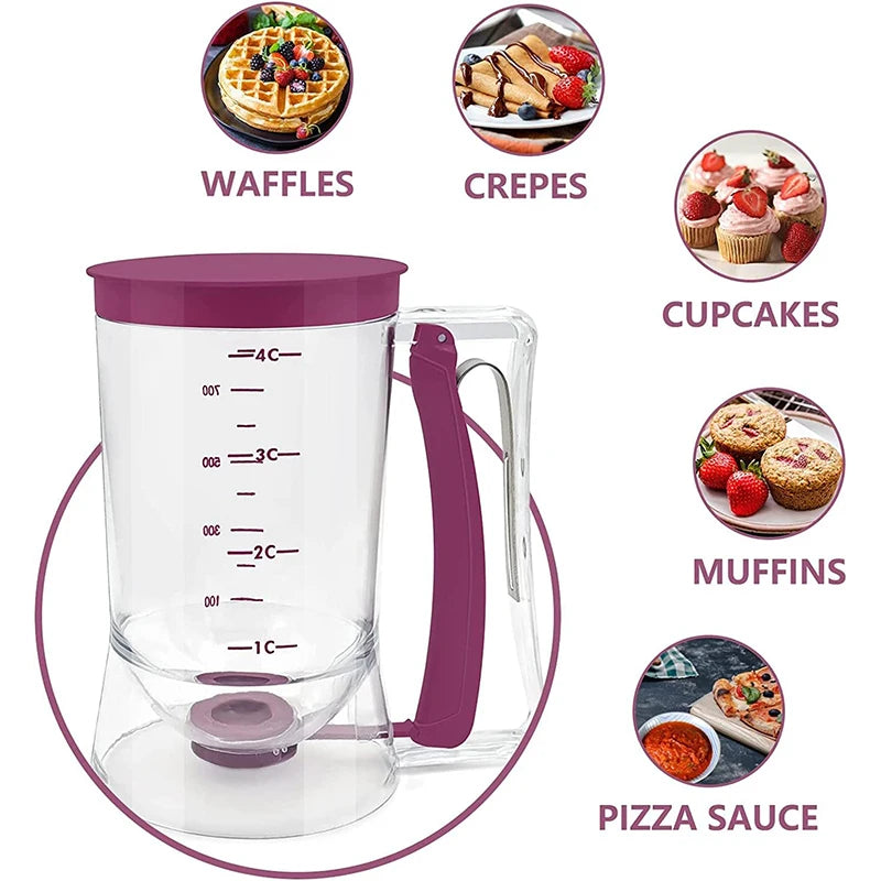 LMETJMA 4-Cup Pancake Batter Dispenser 900ml with Measuring Label Batter Dispenser PRIMED