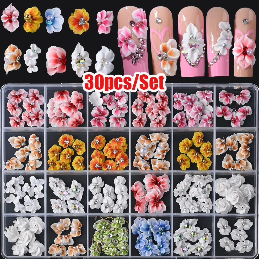 3D Acrylic Flower Nail Charms – Rhinestone & Pearl | MAFANAILS Nail Art Charms PRIMED