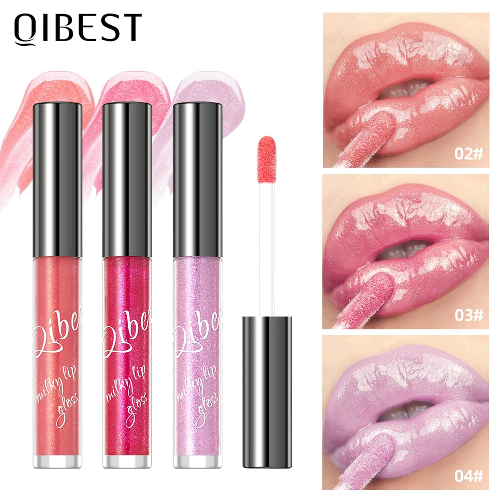 QiBest Coral Pink Glitter Lip Gloss – Shimmer Lip Oil Glaze