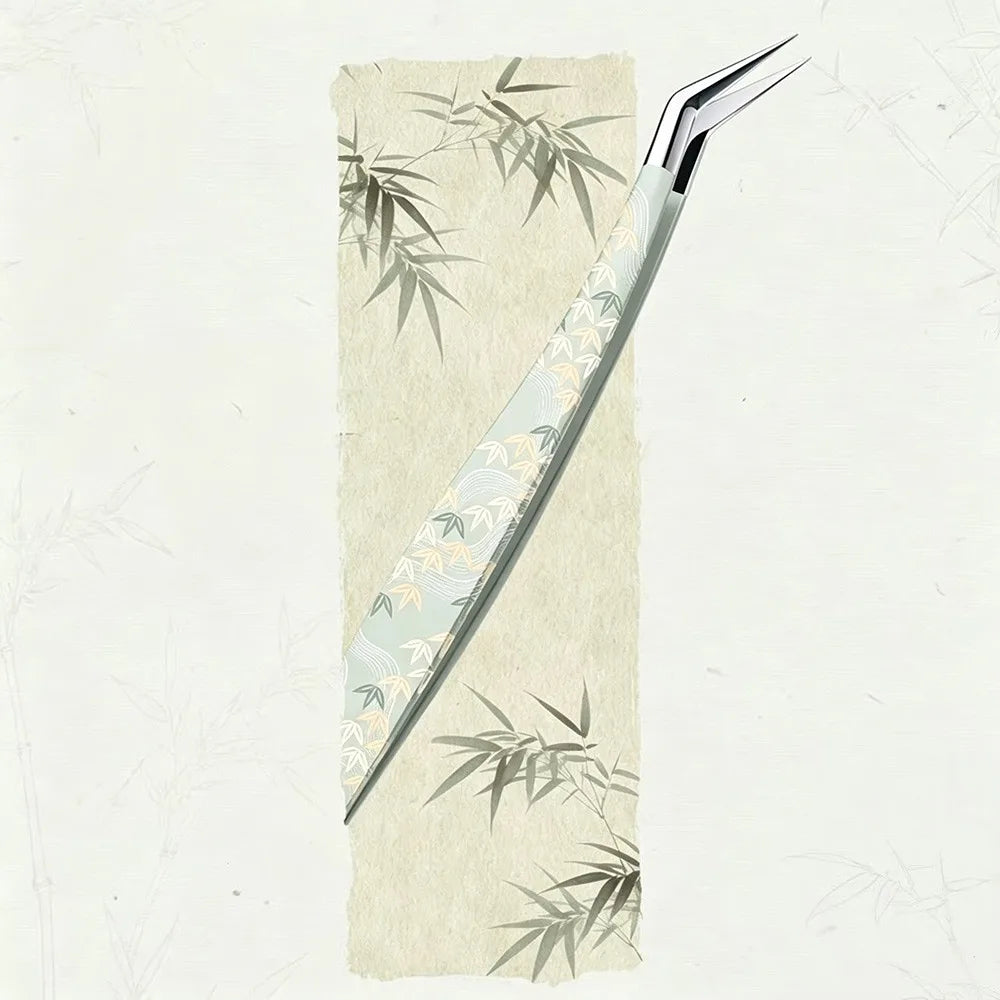 Curved Stainless Steel Eyelash Tweezer – Anti-Static Precision Eyelash Tweezer PRIMED Bamboo