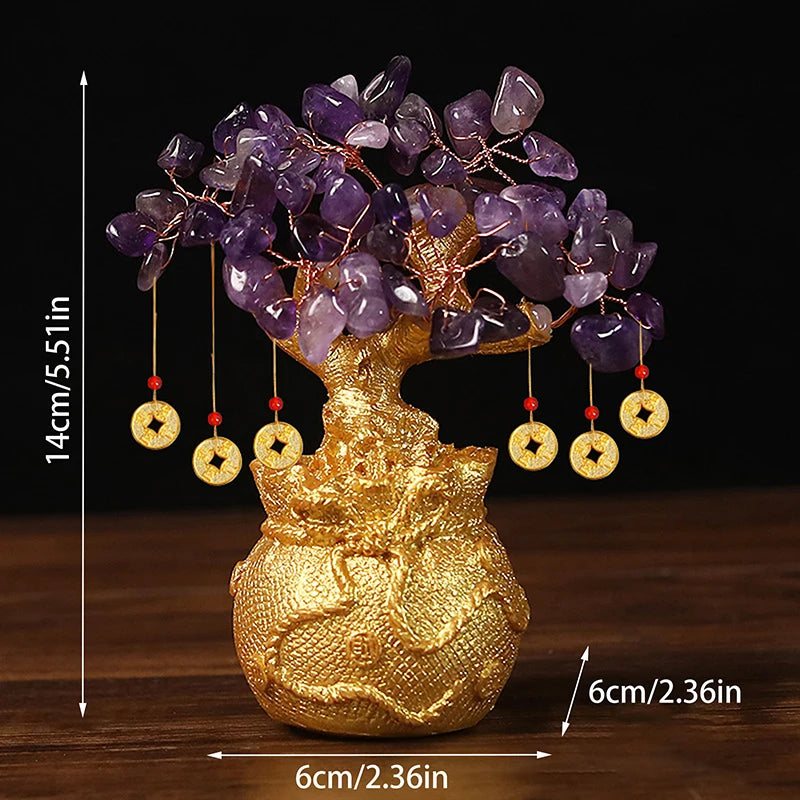 Yellow Crystal Money Tree Feng Shui Lucky Wealth Ornament