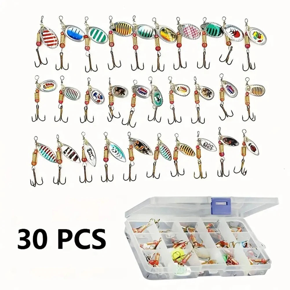 30-Pack Metal Spoon Spinner Fishing Lures with Treble Hook Fishing Lure Set PRIMED