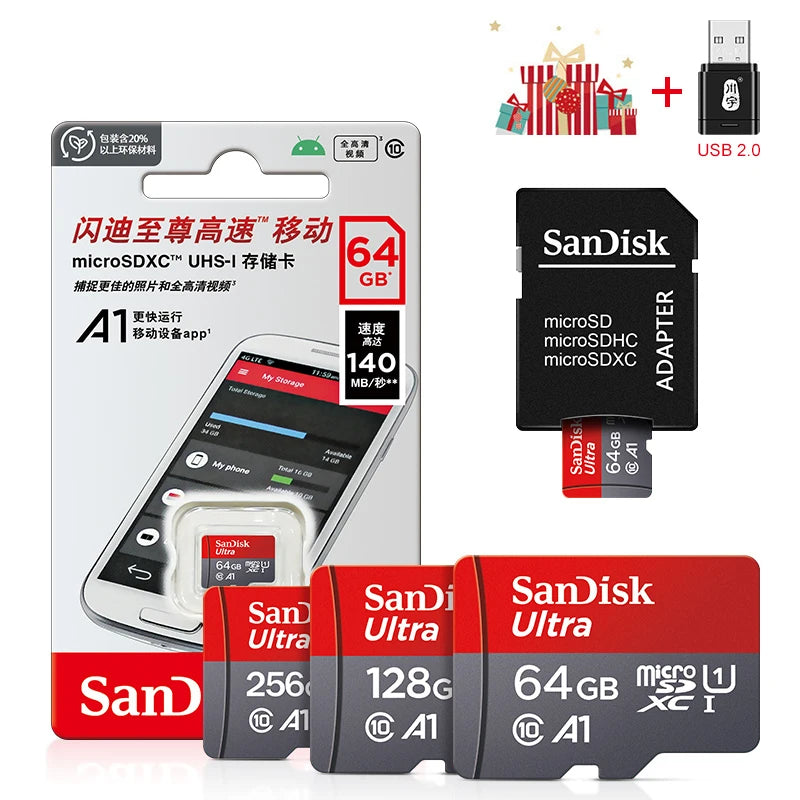 SanDisk Micro SD Card 32–256GB Class 10 UHS-1 + Card Reader Micro SD Card PRIMED