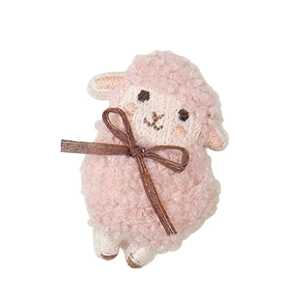 Plush Woolly Lamb Brooch Pin – Fluffy Sheep with Bowknot