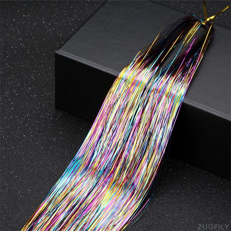 Holographic Hair Tinsel Extensions – Rainbow Glitter Strands Hair Tinsel Extensions PRIMED Threecolor
