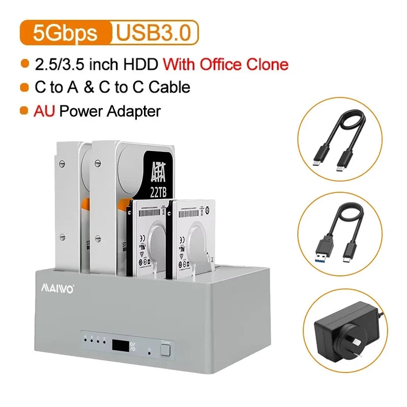 MAIWO 4-Bay HDD Docking Station | 1:3 Offline Clone | 96TB Type-C HDD Docking Station PRIMED AU Plug