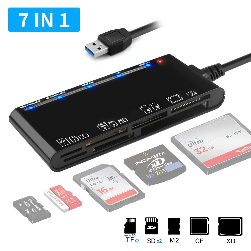 UTHAI CR7 USB 3.0 7-in-1 Card Reader – CF SD TF XD MS USB Card Reader PRIMED