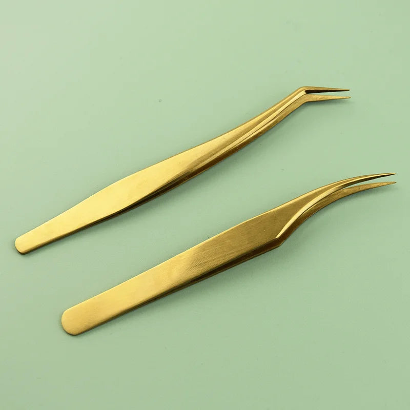 Ouriner Golden Eyelash Tweezers Set – Stainless Steel Lash Tool Eyelash Tweezers Set PRIMED