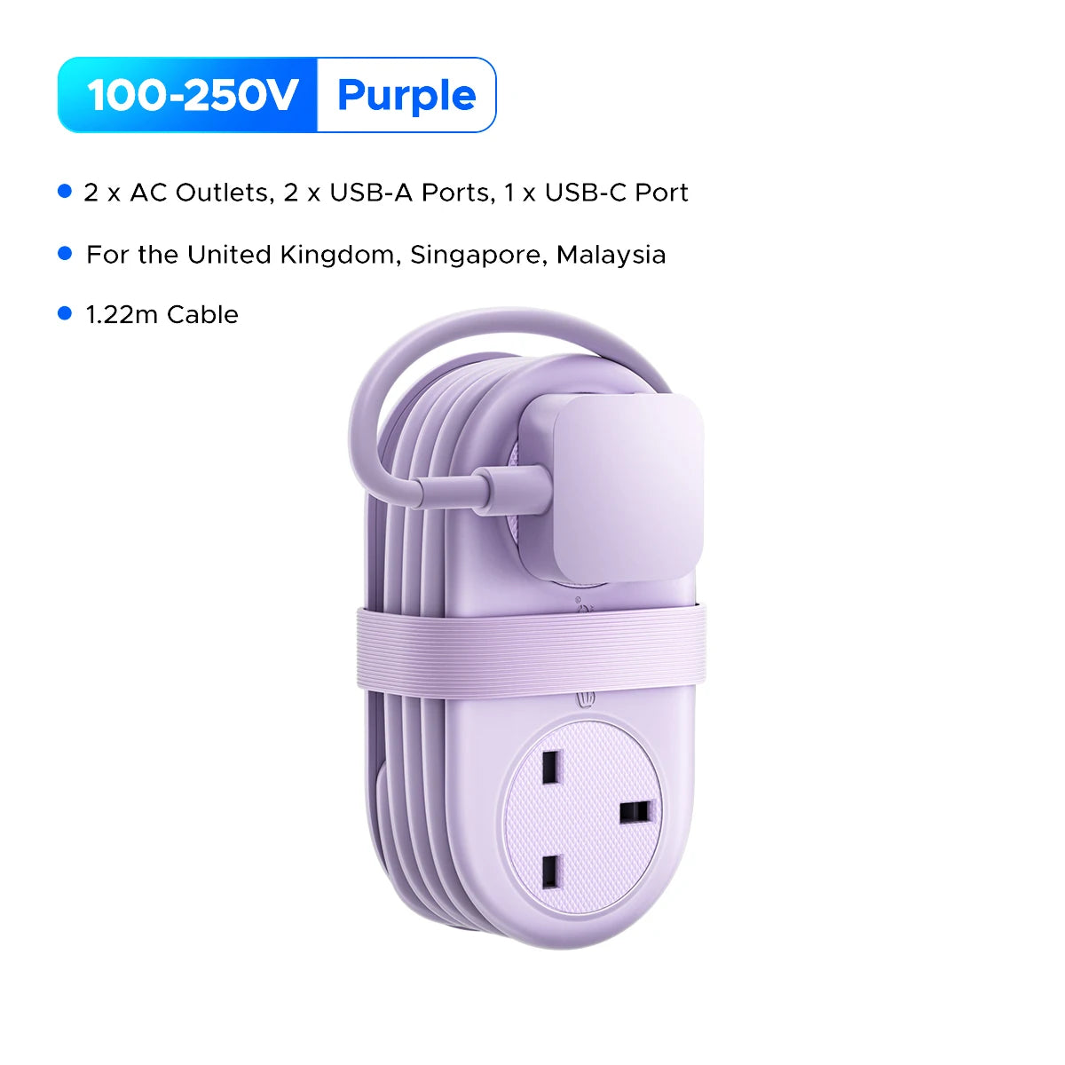 ORICO UK Power Strip 2 AC 2 USB-A USB-C 1.2M Cord Travel Travel Power Strip PRIMED 2AC2U1C Purple UK Plug China Mainland