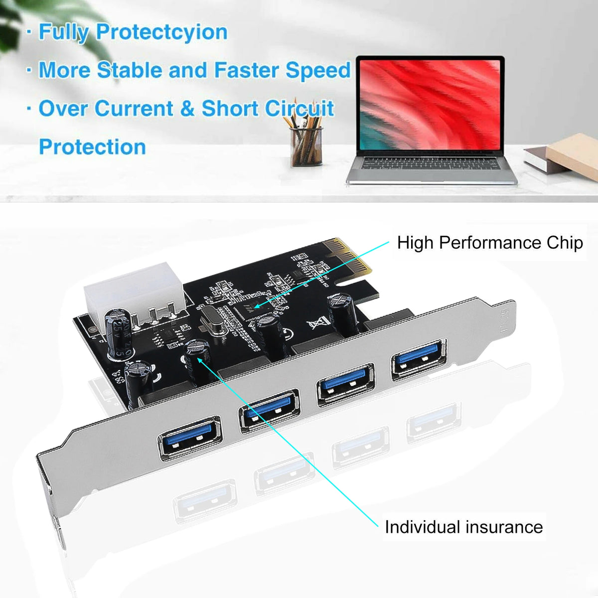USB 3.0 PCIe Expansion Card – 4-Port 5Gbps PCI Express Adapter