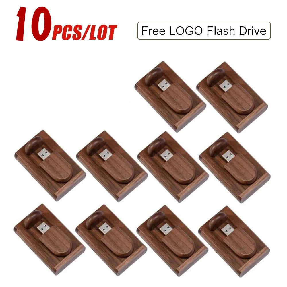 10-Pack Bamboo USB Flash Drives | Free Custom Logo 64GB/32GB USB Flash Drive PRIMED