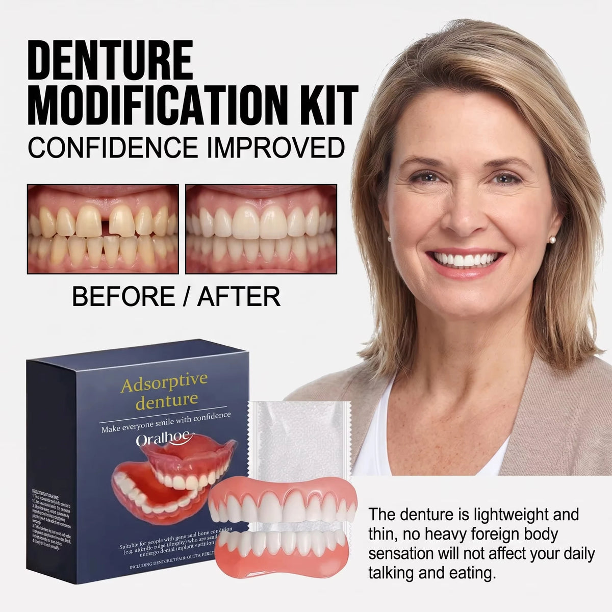 Silicone Dentures Full Set – Natural Upper & Lower Fake Teeth