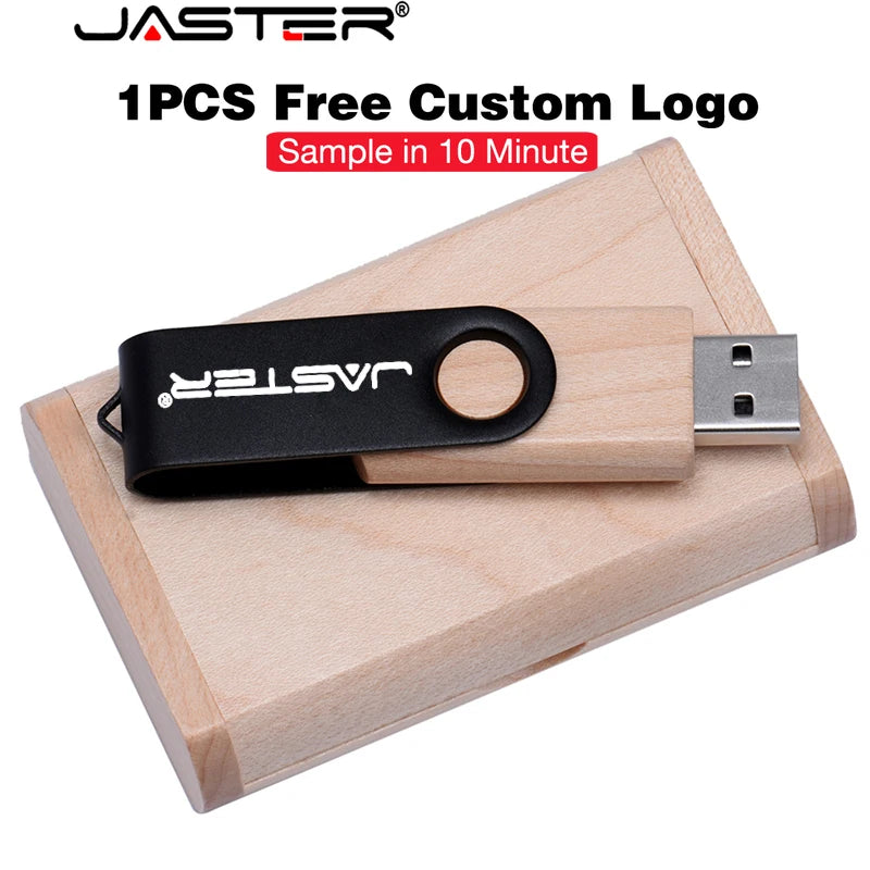 JASTER Wooden Rotating USB Flash Drive 4–64GB Custom Logo USB Flash Drive PRIMED
