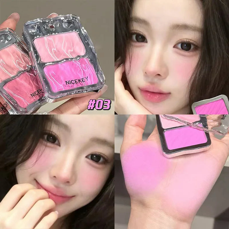 Two-Color Matte Blush Peach Pink Waterproof Contour Rouge Blush Compact PRIMED 03