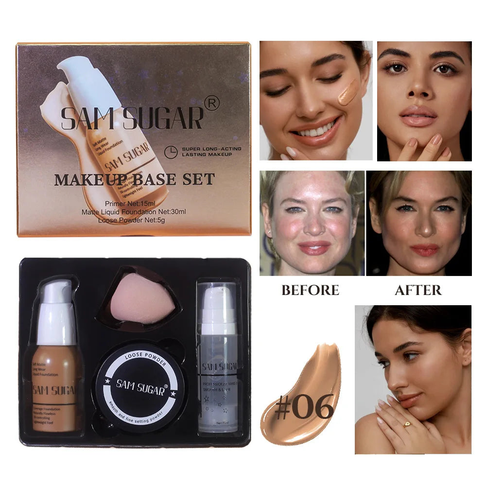 SAM SUGAR Makeup Base Set – Primer, Foundation & Powder